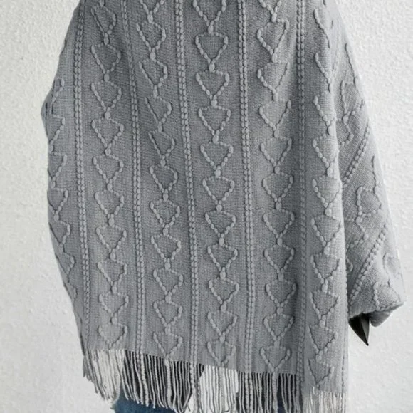 Gray Faux fur Trim Textured Knit Open front Sweater Cardigan - Picture 4 of 9